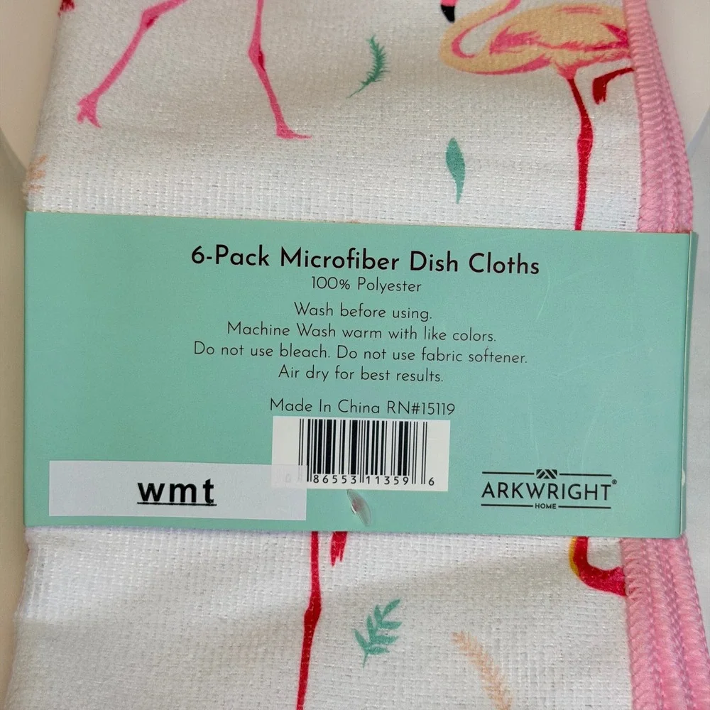The Sloppy Chef 6-Pack Microfiber Dish Cloths Pink Flamingo 12x12 Arkwright Home
